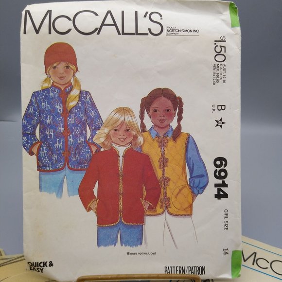 Vintage Sewing PATTERN McCalls 6914, Girls Quick and Easy 1979 Jacket and Vest - Picture 1 of 3